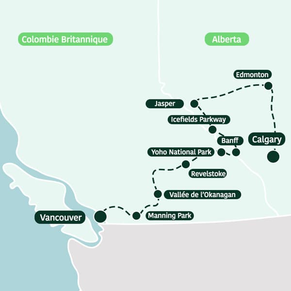 Carte 2 semaines dans l'Ouest Canadien