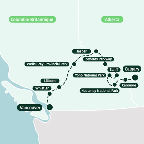 Carte 3 semaines dans l'Ouest Canadien